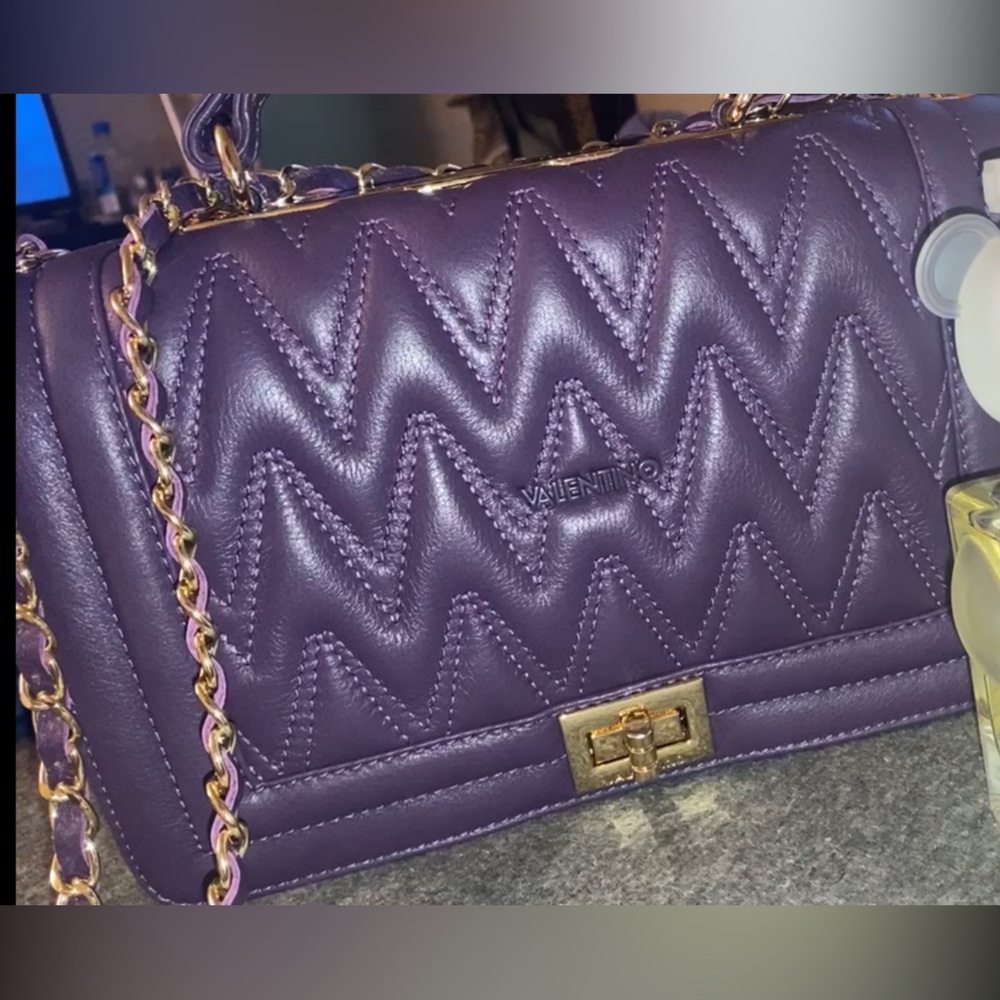 Valentino Zigzag Quilted Purple Shoulder Bag